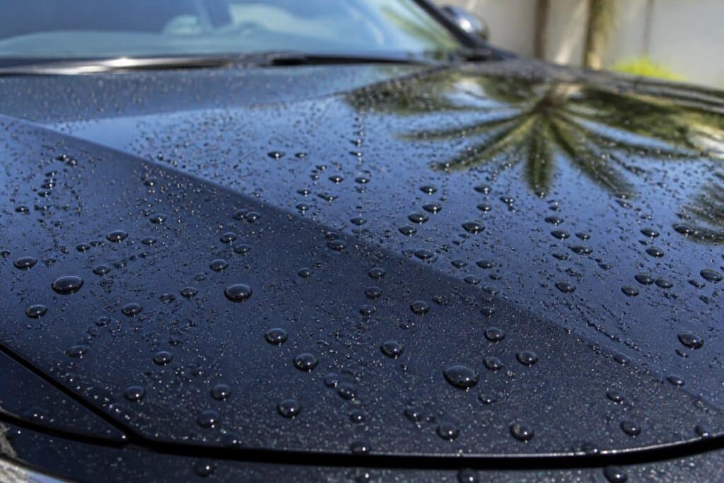 Water beading on a ceramic coated vehicle hood