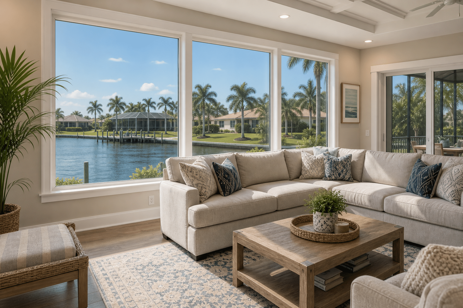 Tinted residential windows preserving a clear Florida canal view while reducing glare