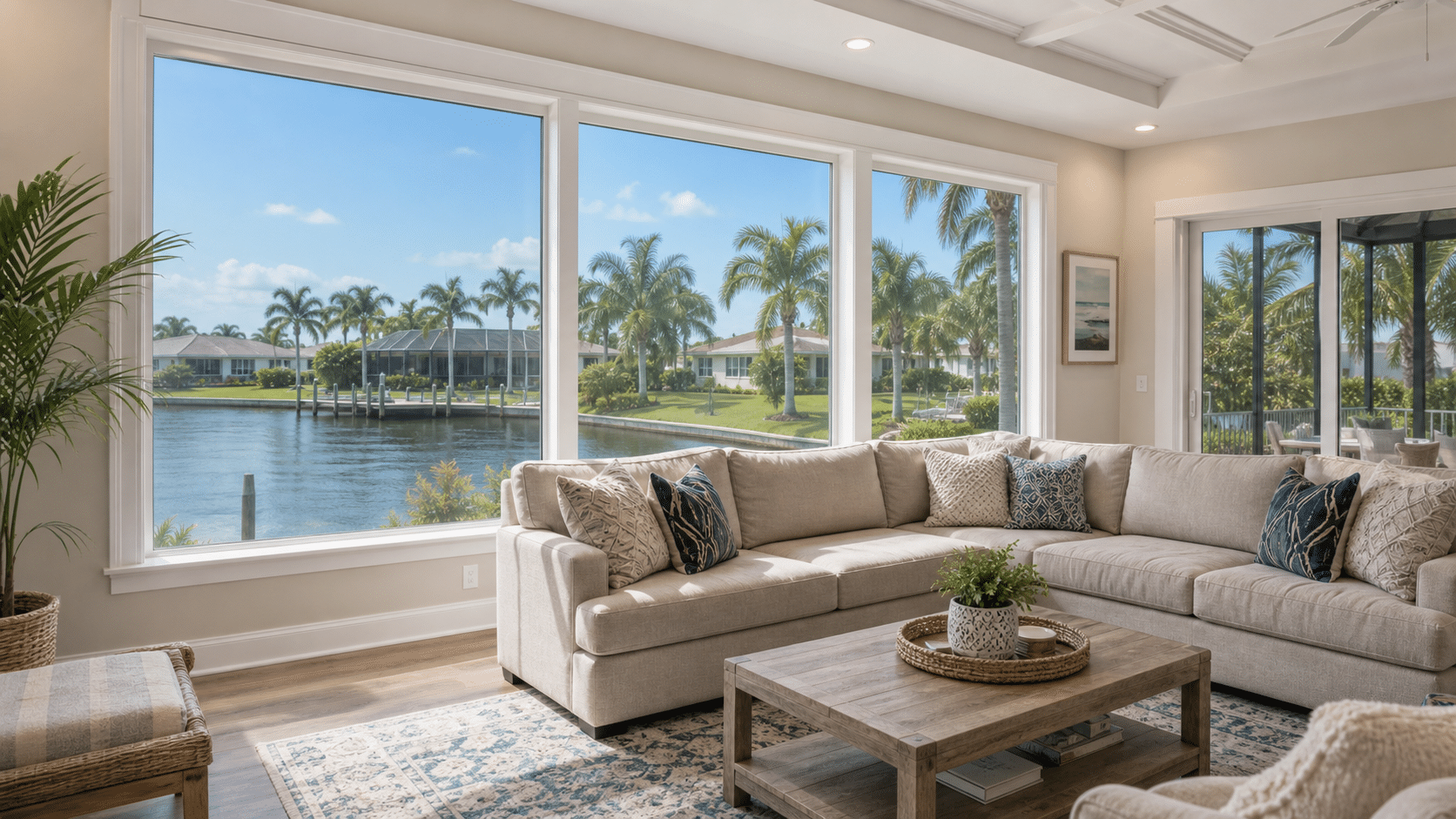 Residential window tinting reducing glare in a Punta Gorda living room