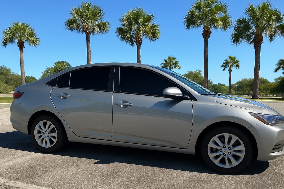Car with ceramic window tint parked in bright sun in Punta Gorda