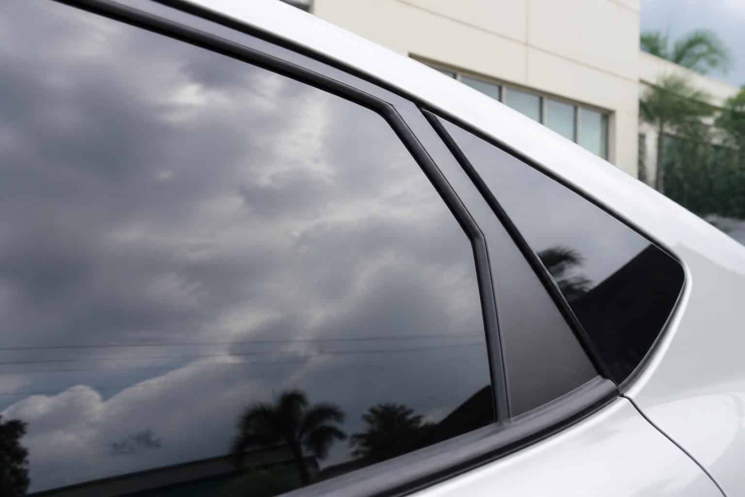 Close view of a clean automotive window edge and newly applied film
